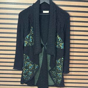 Sleeping on Snow Anthropology Black Patchwork Knit Cardigan